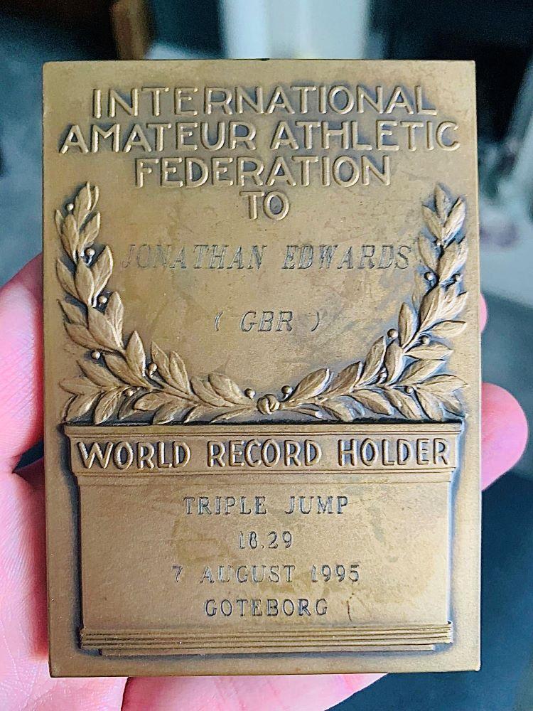 Jonathan Edwards IAAF 18.29m Triple Jump World Record Medal (1995)