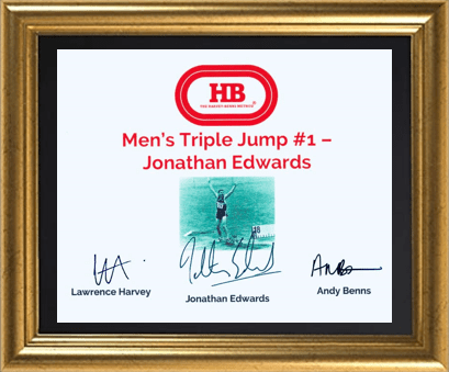 Men's Triple Jump #1 certificate signed by Jonathan Edwards